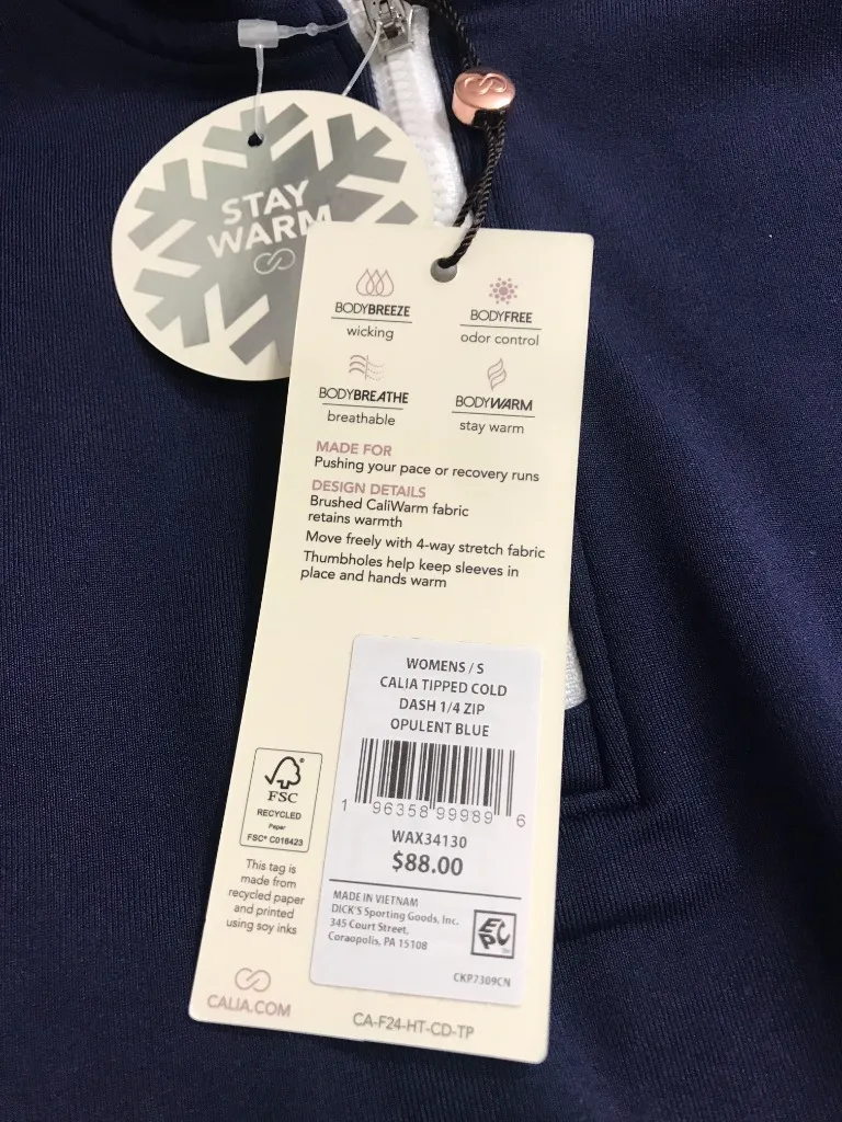 Calia Women's Tipped Cold Dash 1/4 Zip in Opulent Blue size S NWT - Image 8