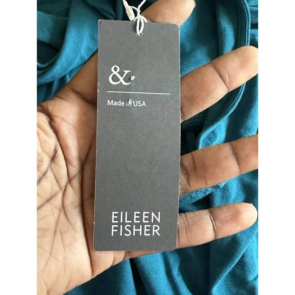 Eileen Fisher Jewel Bateau Neck Viscose Jersey Knee Length Asymmetric Dress SML - Image 5