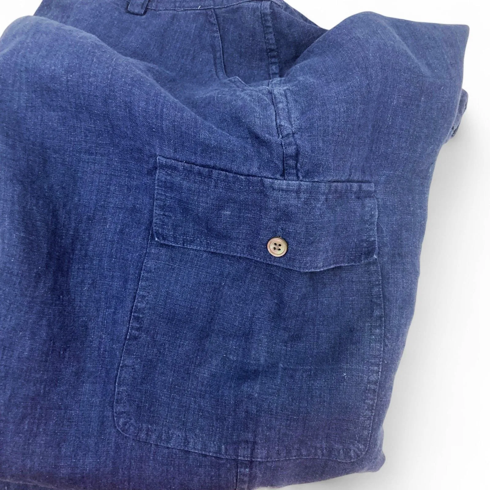 Kate Hill Cargo Pants Size 6 Navy Blue 100% Linen Wide Leg Utility Pockets - Image 8