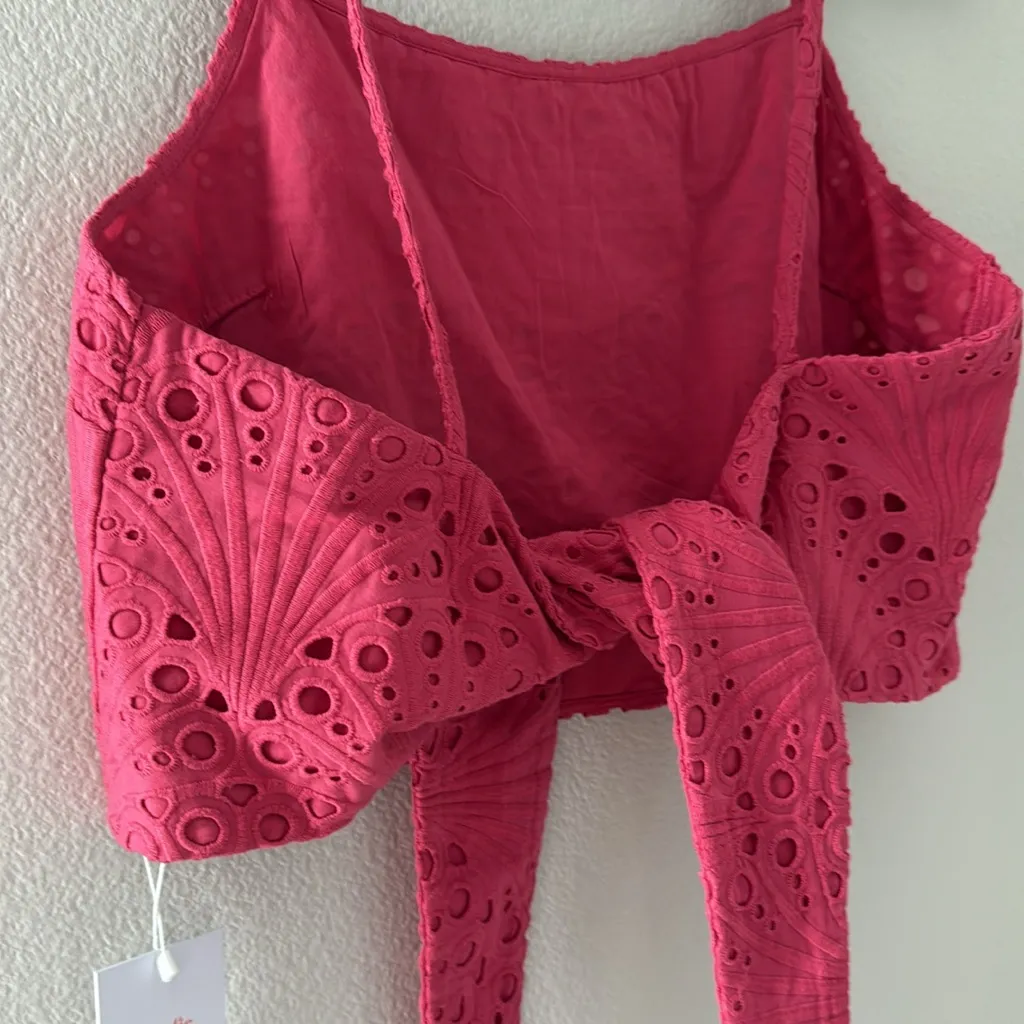 Andie Pink Eyelet Women's Crop Tie Top Size Large - Image 3