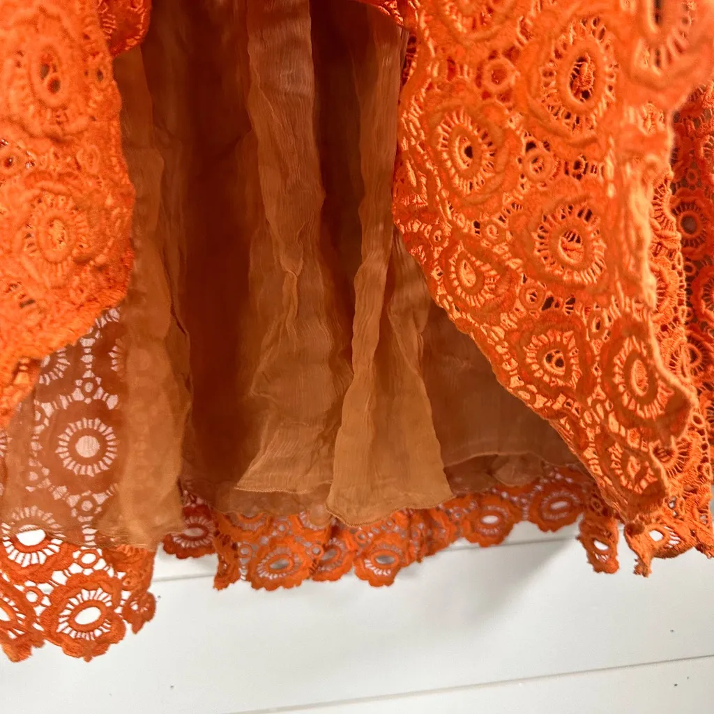 NEW Anthropologie Moulinette Soeurs Tuberosa Orange Lace Skirt 8 MSRP $188 - Image 7