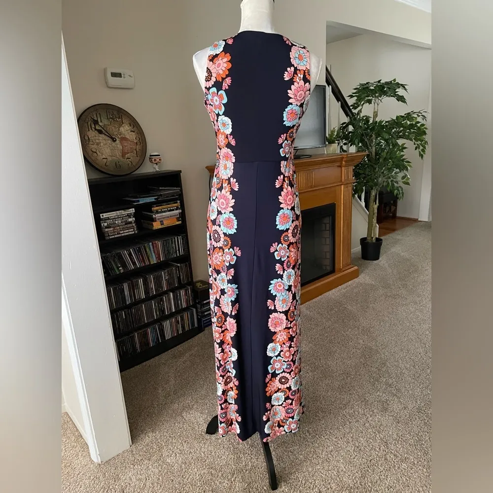 London Times V Neck Floral Print Sleeveless Maxi Dress Size 4P - Image 4