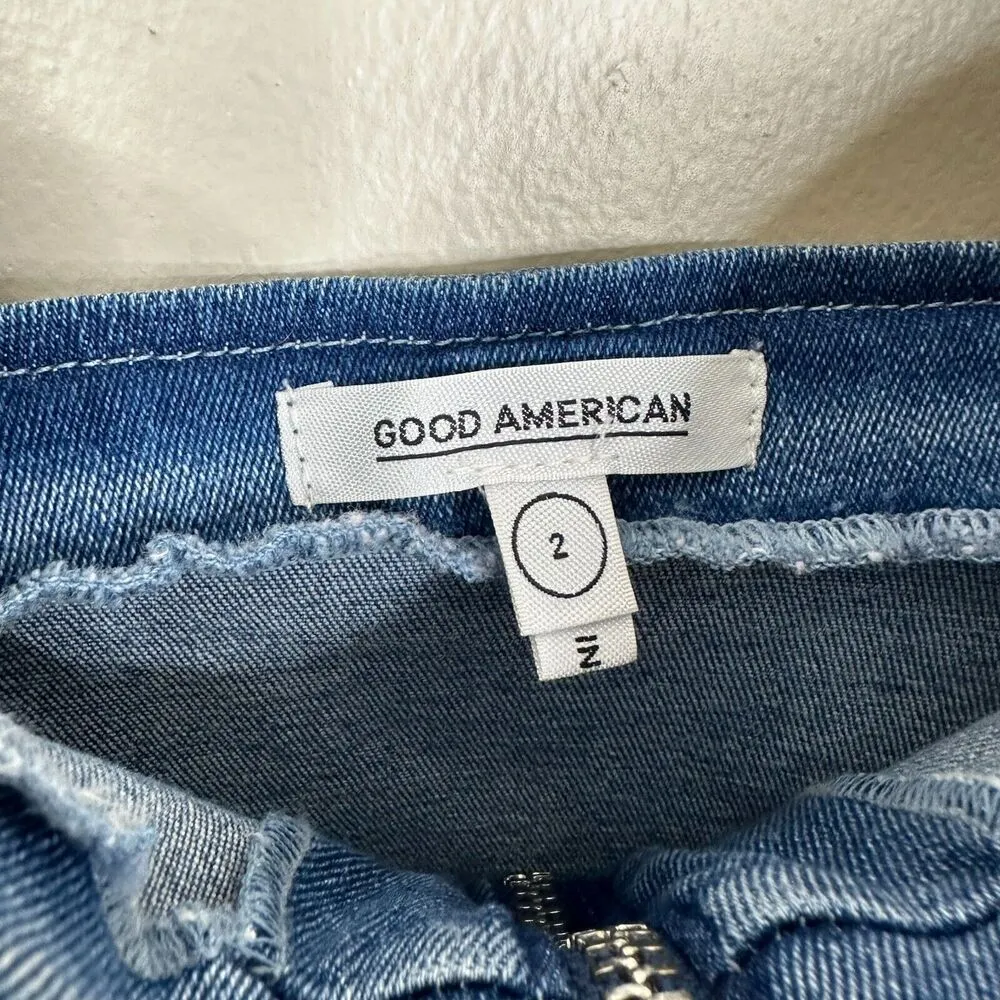 NEW Good American Crop Top Womens Size 2/Med Blue Denim Zip Front - Image 6