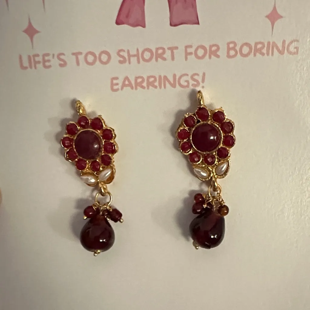 Forever 21 Gold and Red Drop Earrings - Image 3