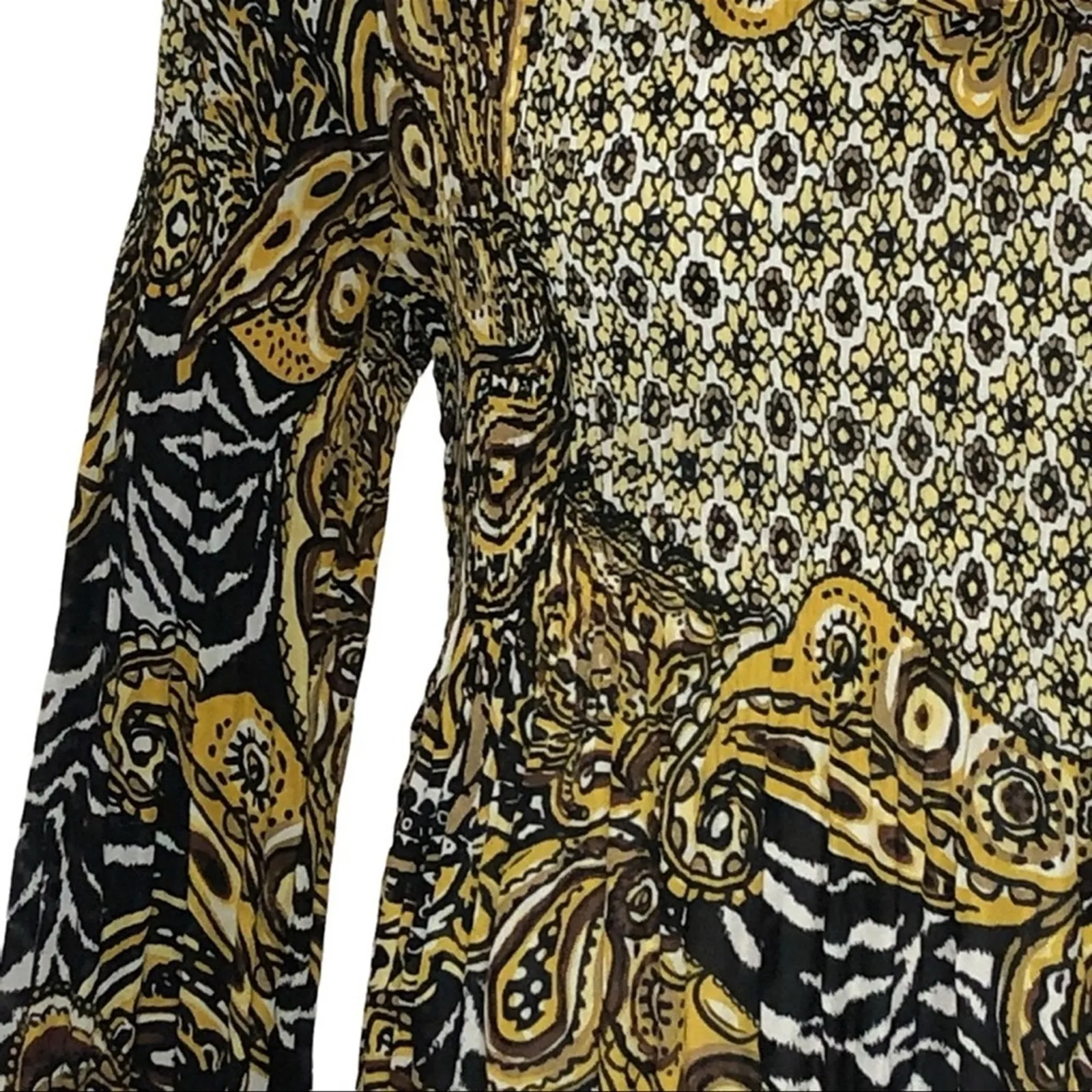 Sharagano Retro Crinkle Babydoll Blouse Brown Tan Textured Long Sleeve L - Image 3