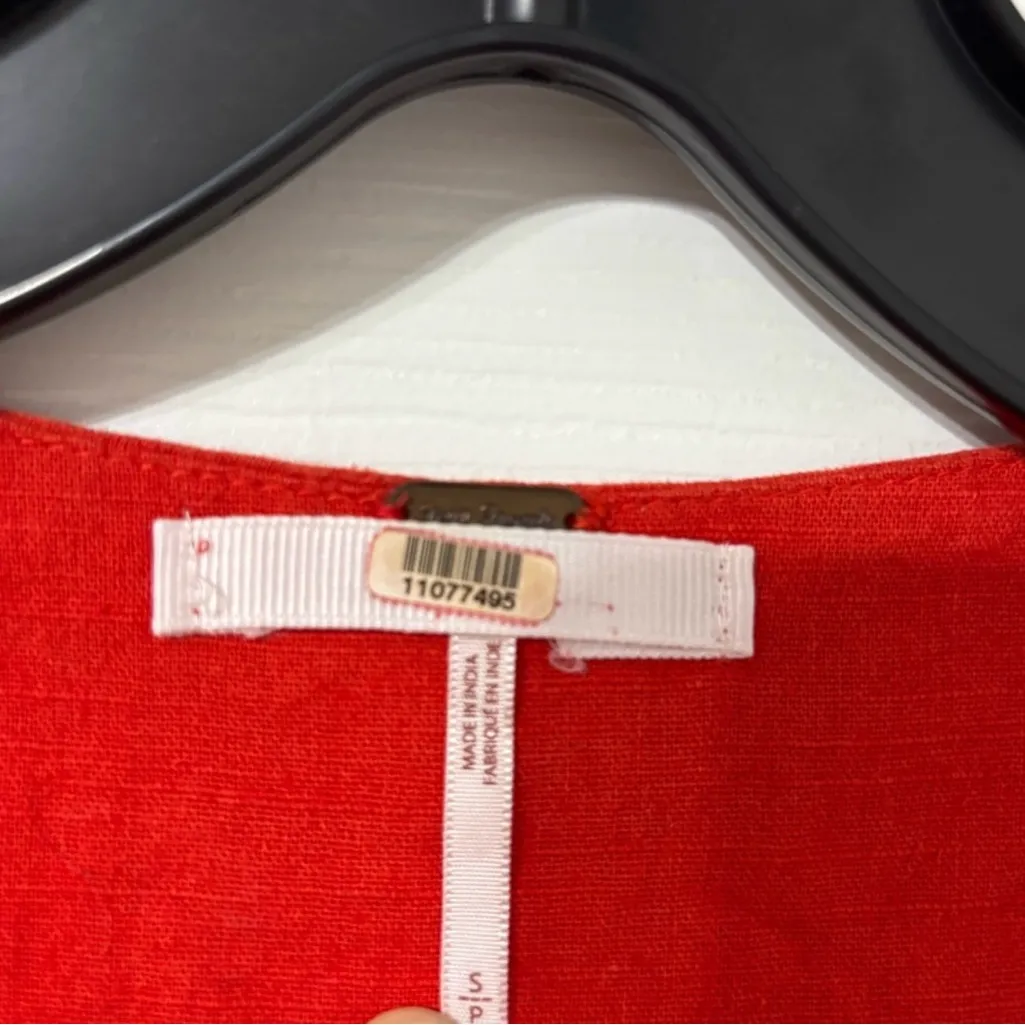 Free People Diana Scarlet Red V Neck Wrap Midi Dress with Button Details - Image 2