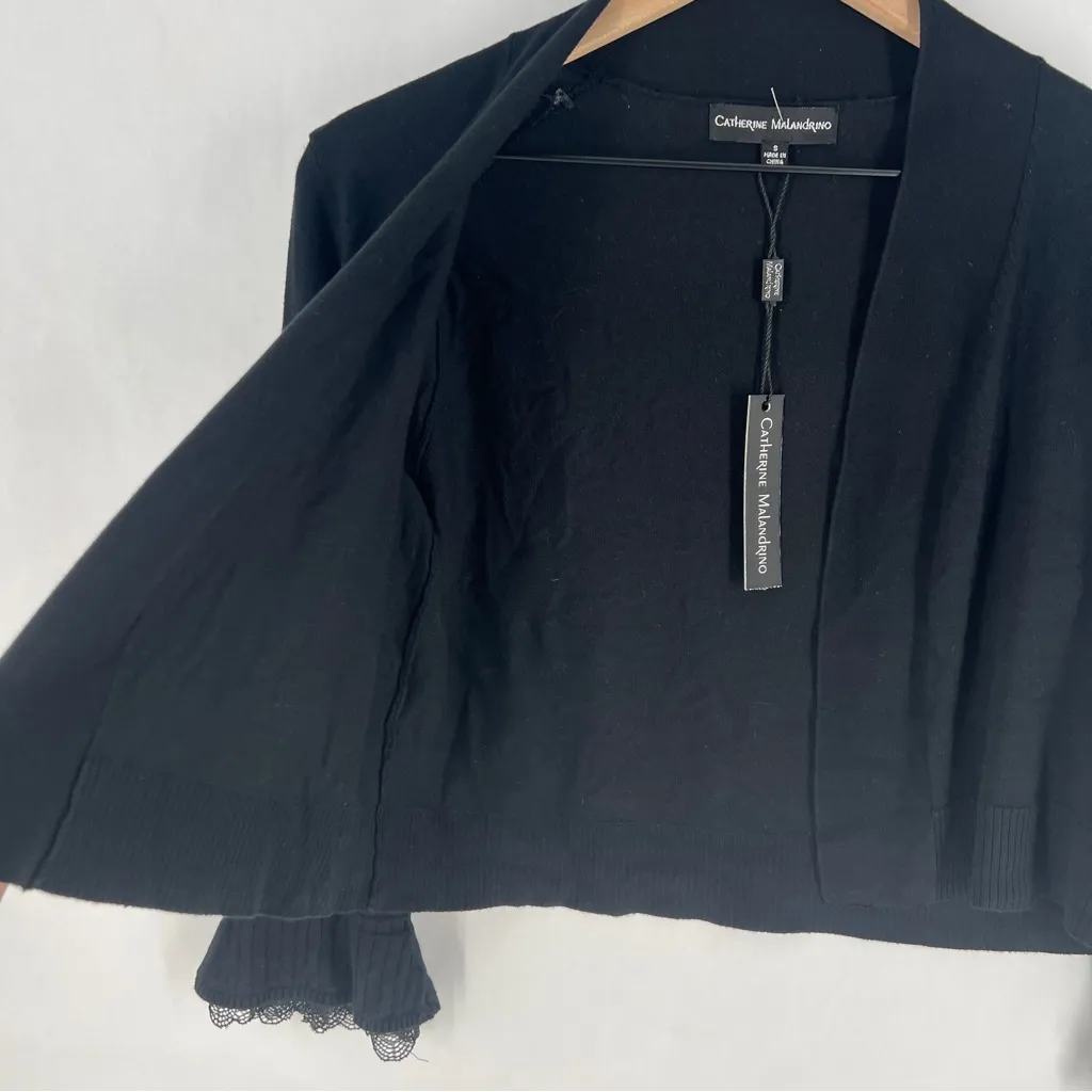 Catherine Malandrino Black Lace Trimmed 3/4 Sleeve Open Front‎ Crop Cardigan - Image 7
