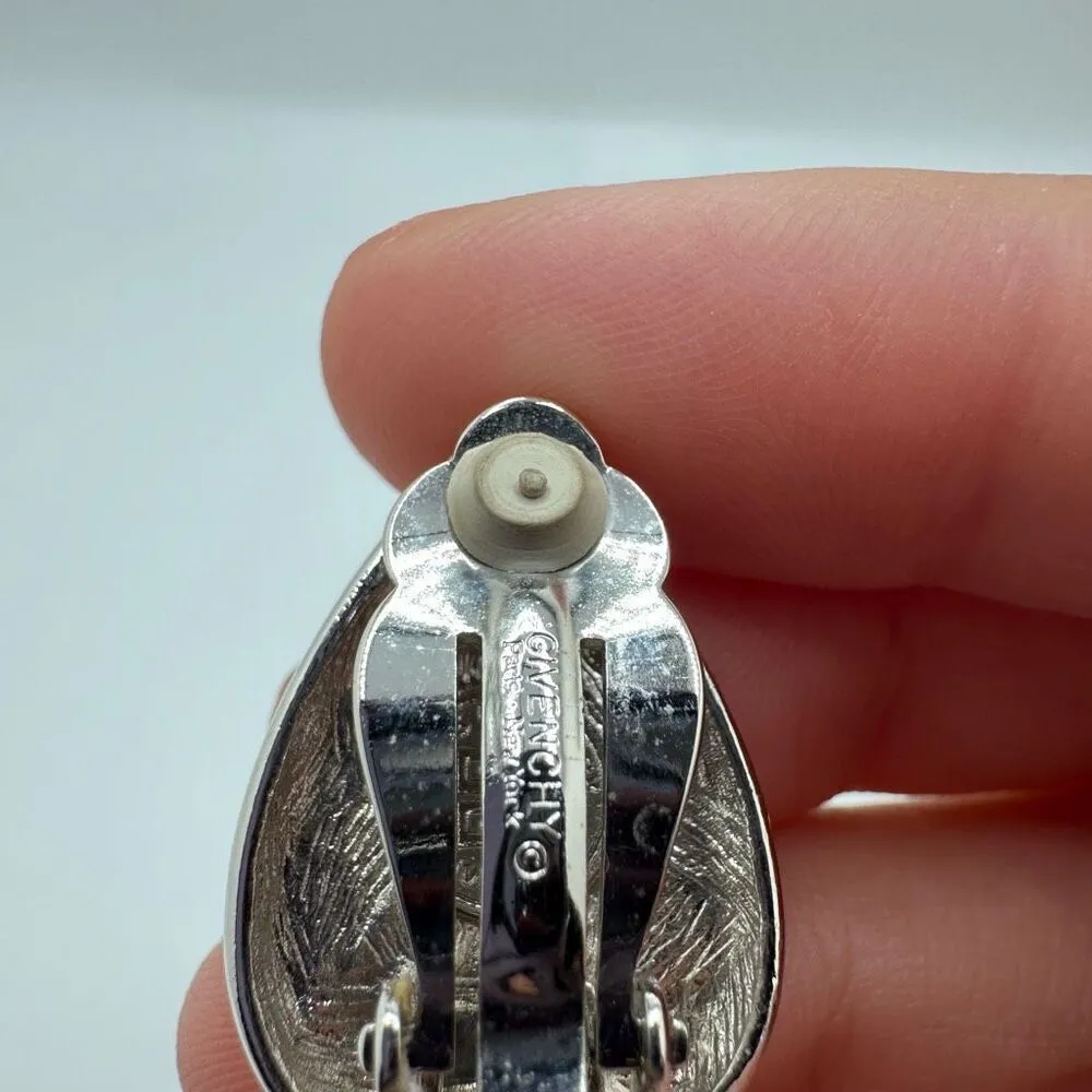 Givenchy Vintage Enamel Silver Tone Clip‎ On Earrings - Image 7