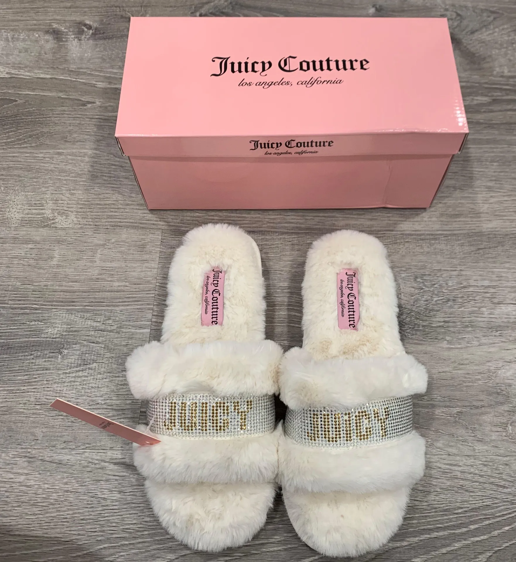 NWT  Ivory Halo Fur Rhinestone Embellished Slides - Image 2