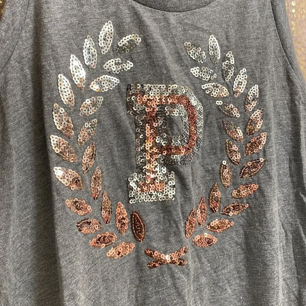PINK Victoria’s Secret gray and rosegold/silver bling crest tanktop, size S EUC - Image 2