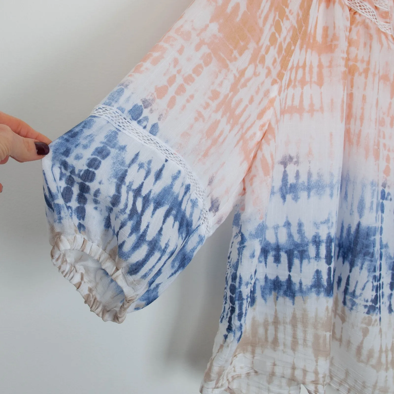 Como Vintage Womens Tie Dye Lace Detail Blouse Size 3X Beachy Boho Cottagecore - Image 5