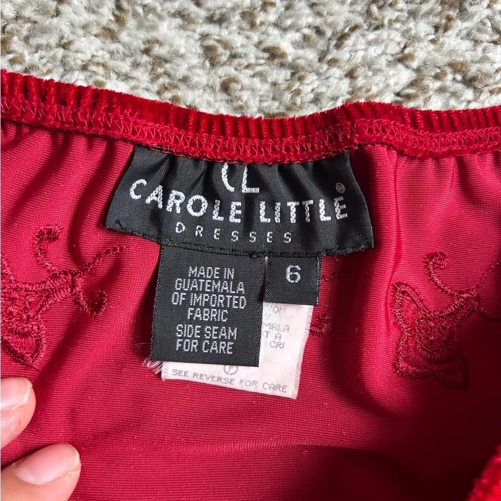 Vintage Carole Little Red Velvet Rose Mini Skirt A-Line Formal Party Holiday - Image 2