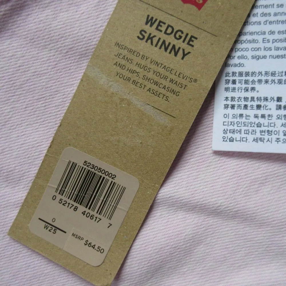 NWT Levi's Wedgie Skinny in Pink Acid Wash High Rise Stretch Crop Jeans 0 / 25 - Image 3