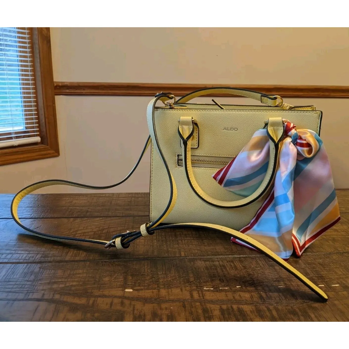 EUC ALDO Pastel Yellow Crossbody Shoulder Hand Bag Scarf Preppy Whimsycore Twee - Image 6