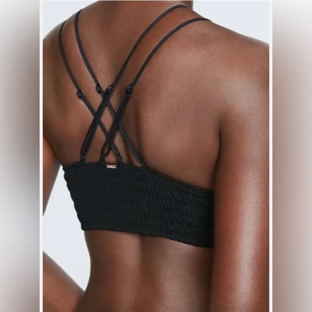 PINK Victoria's Secret Black Triangle Smocked Bralette Size Large - Image 9