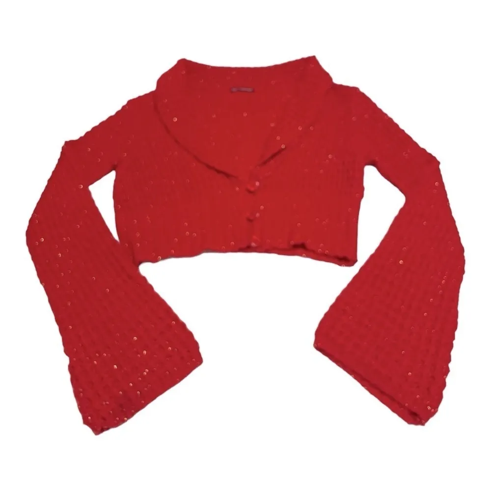 Cool Attitude Red Sequin Knit Cropped Cardigan Sweater with Flare Sleeves
Size S - Image 6