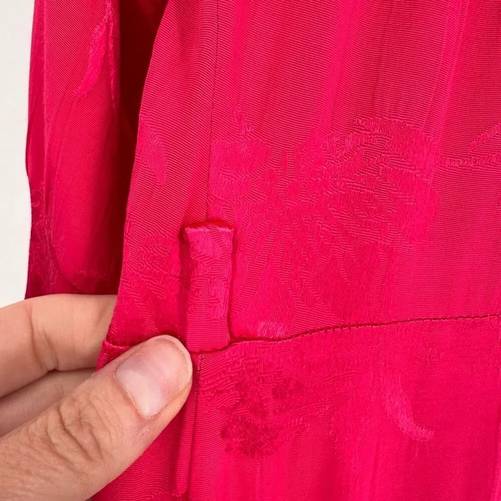 Zara Women's Floral Jacquard Long Sleeve Tie Waist Long Wrap Dress Fuchsia Sz XS - Image 10