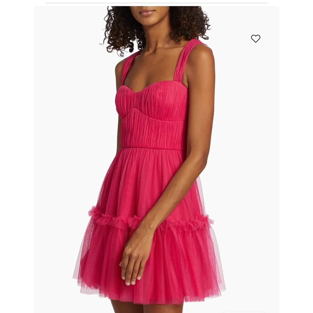 ML MONIQUE LHUILLIER  Azalea Tulle Mini Dress Size‎ 12 Pink NEW Party Ruffle GNO - Image 9