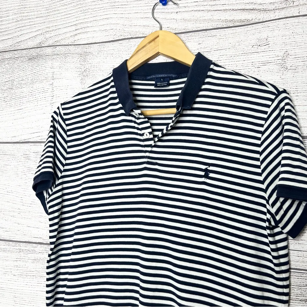 Ralph Lauren Sport Navy Blue & White Striped Women’s Polo Shirt Size Large - Image 6