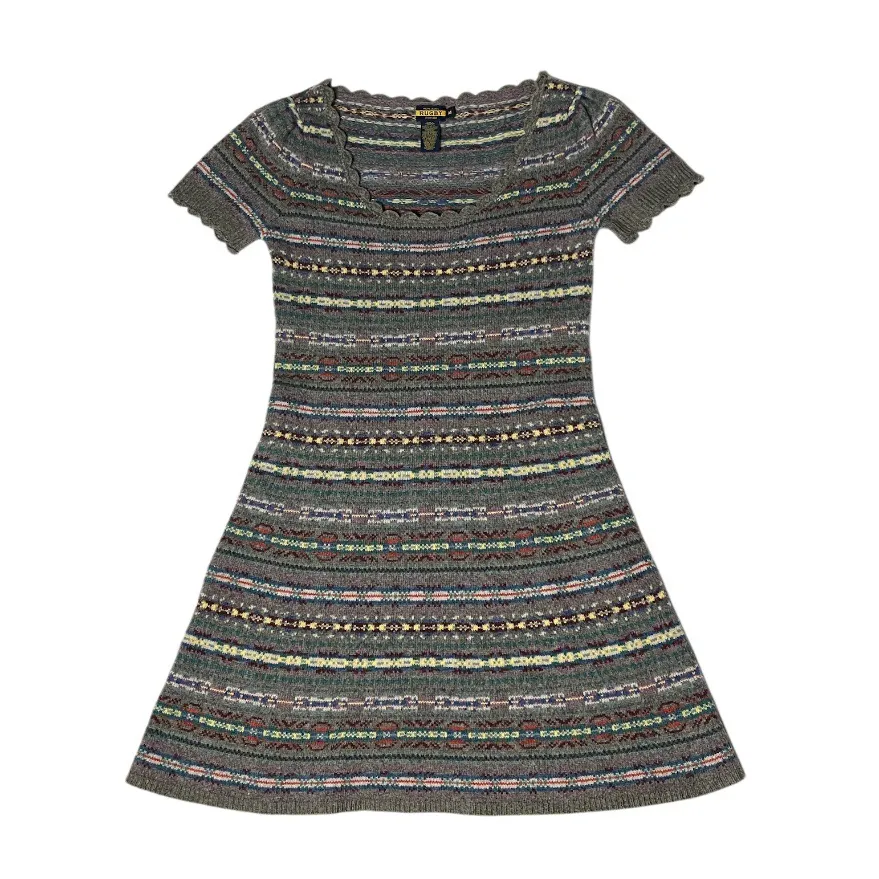 RALPH LAUREN RUGBY Wool Dress Fit & Flare Short Sleeves Mixed Color Knit Medium - Image 4