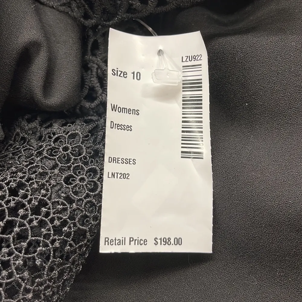 T Tahari NWT Black Ricky Crochet Trim Bell Sleeve Dress Size 10 - Image 11