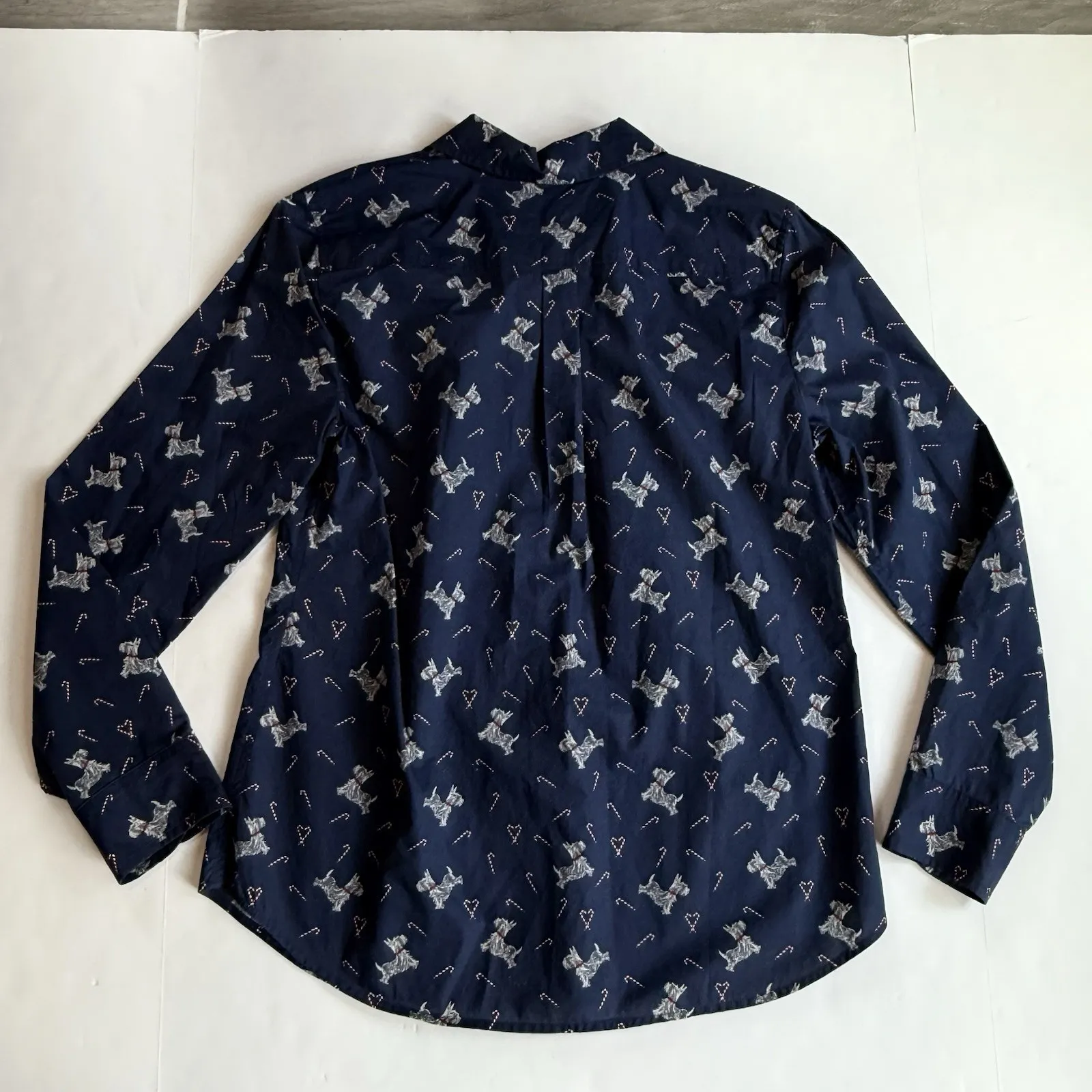 Talbots Oxford Top Women S 4 6 Long Sleeve Xmas Scottie Dog Candy Cane Print - Image 6