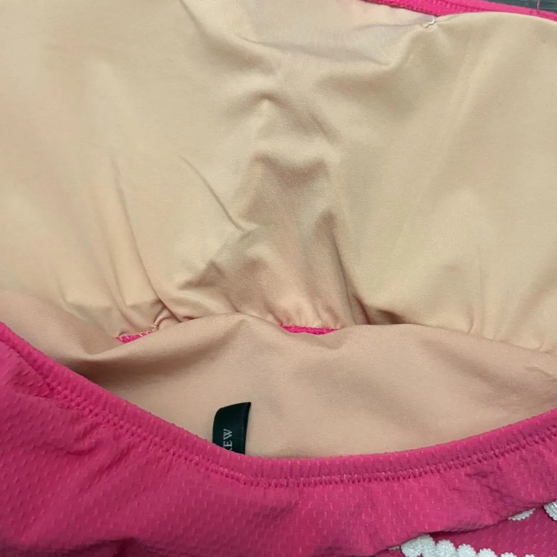J. Crew Hot Pink One‎ Shoulder Bikini Top Rickrack Trim Ruffle Summer Size Small - Image 4