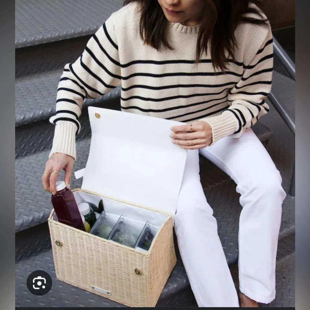 Modern Picnic White Wicker Monogrammed Luncher Bag - Image 9