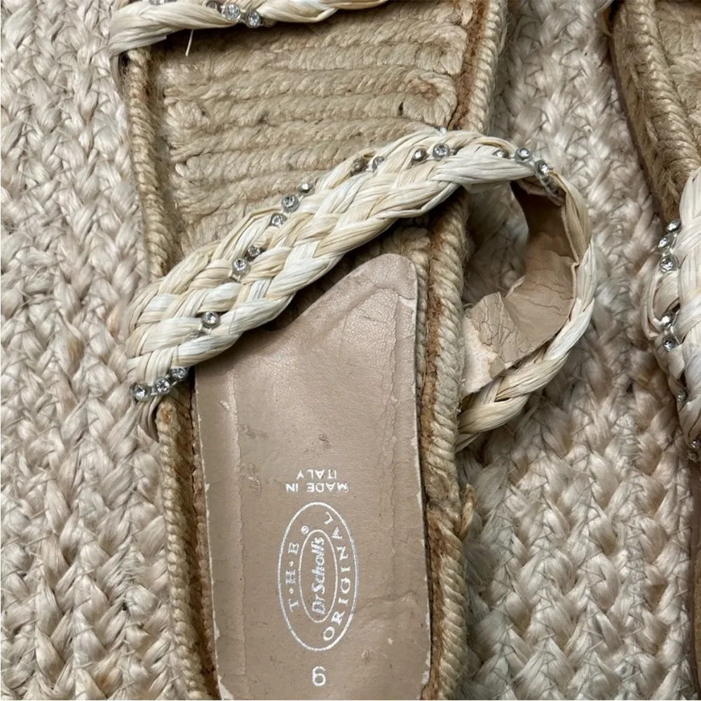 Dr. Scholl’s Straw Rhinestone Flat Woven Made in Italy Sandals Size 9 Tan - Image 7