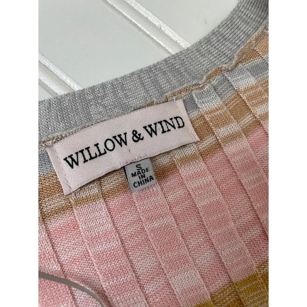 Willow & Wind Striped Multi Color Knit Long Sleeve Henley Sweater Dress Size S Pink - Image 4