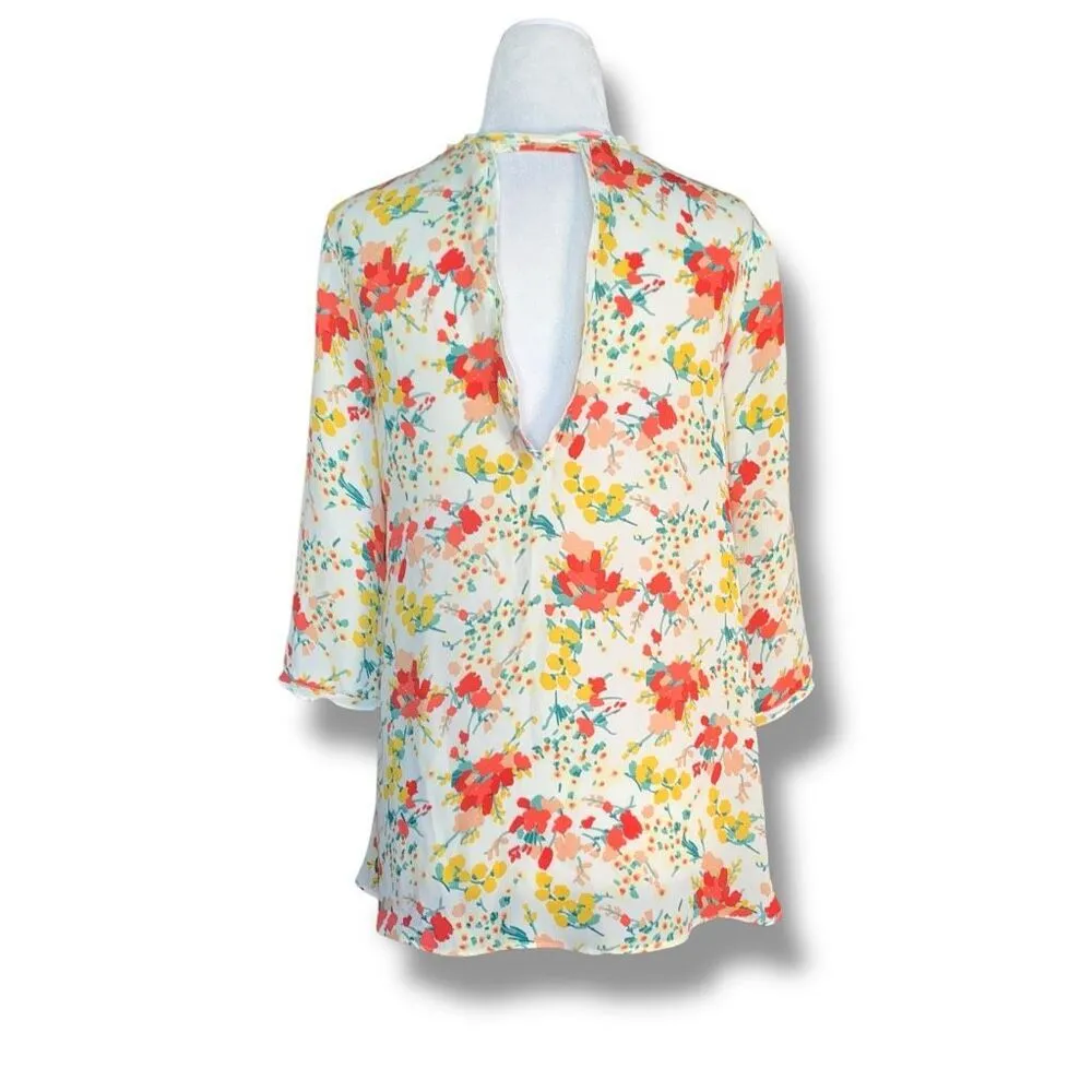 Zara Basic Top Floral Chiffon Blouse Open Back Deep Vneck Flowy Boho Spring XS - Image 7