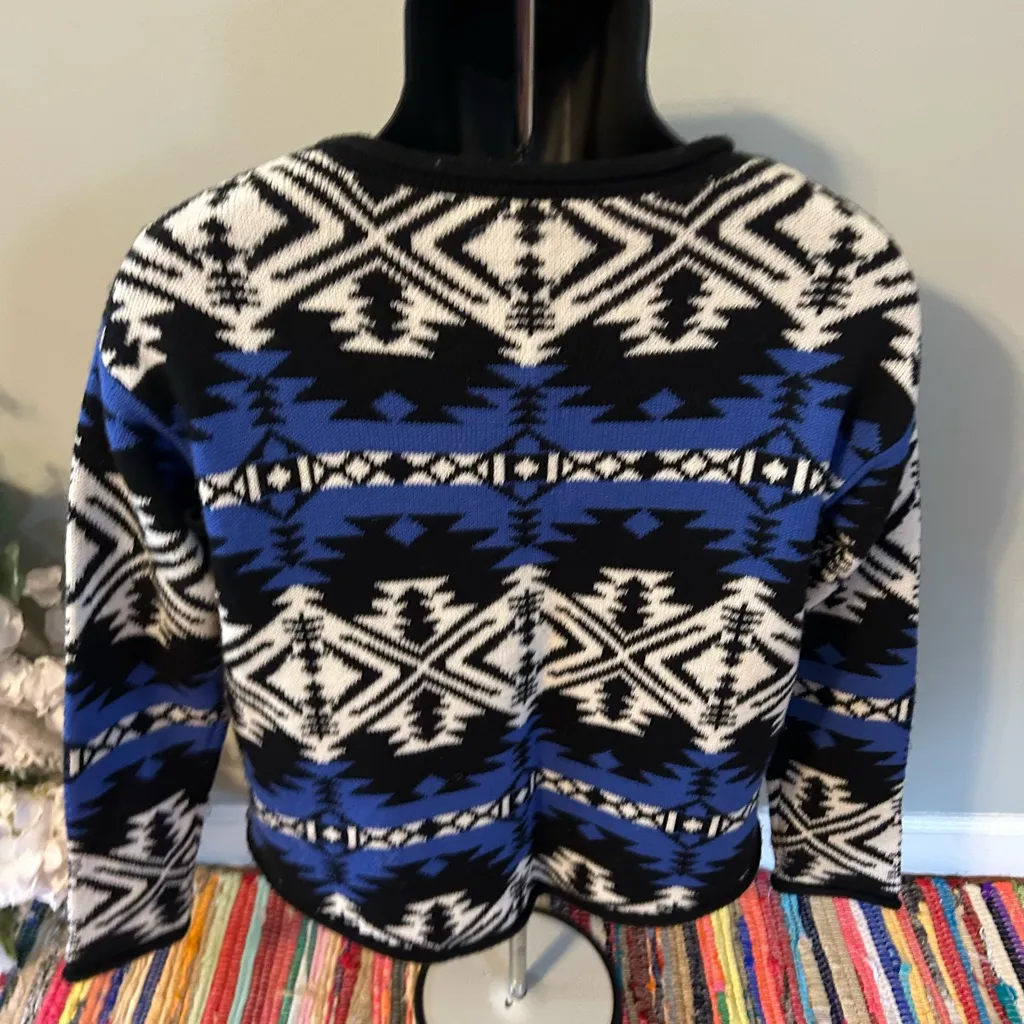 Snowflake Aztec Sweater All Over Print Ski Snow Snowboard Holiday Blue Large - Image 4