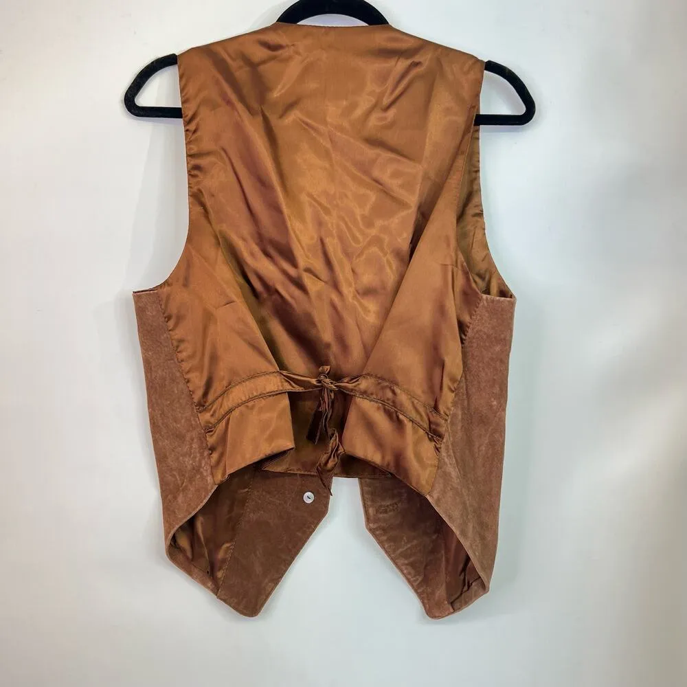 Express Vintage Brown Leather Fringe Vest 90s Western Festival One Size - Image 6