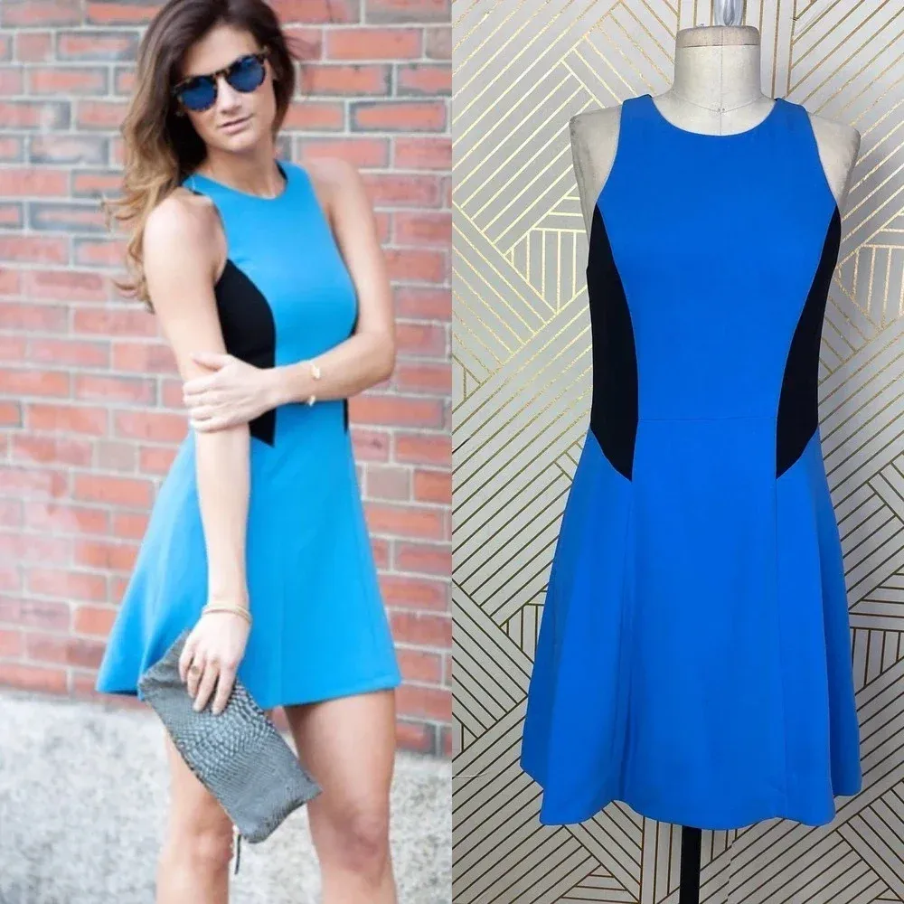 Rag and Bone Adeline Colorblock Fit & Flare Dress in Blue & Black Size‎ US 4 - Image 2