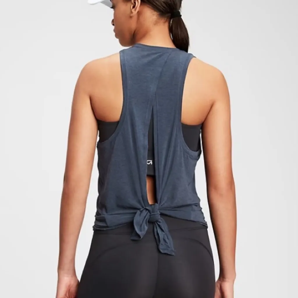 GAP Fit Breathe Dark Blue Tie Back Tank Top Size Small - Image 2