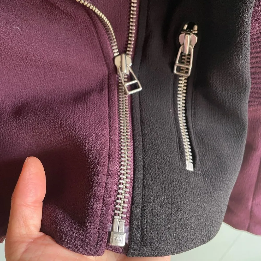 Wilfred Montesson Crepe Moto Jacket Sz 2, Maroon/Black Colorblock EUC - Image 8