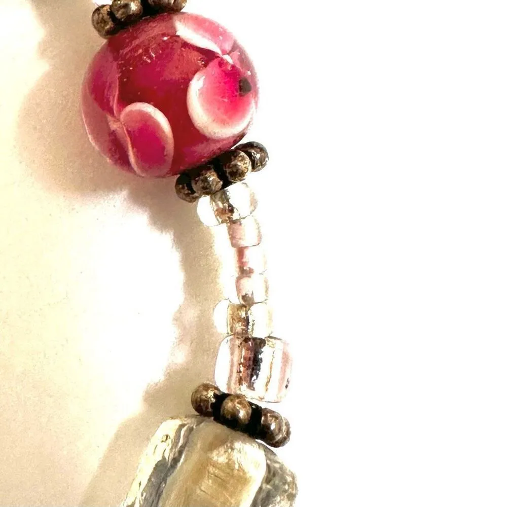 Sterling silver pink lamp work beaded bracelet - Image 7