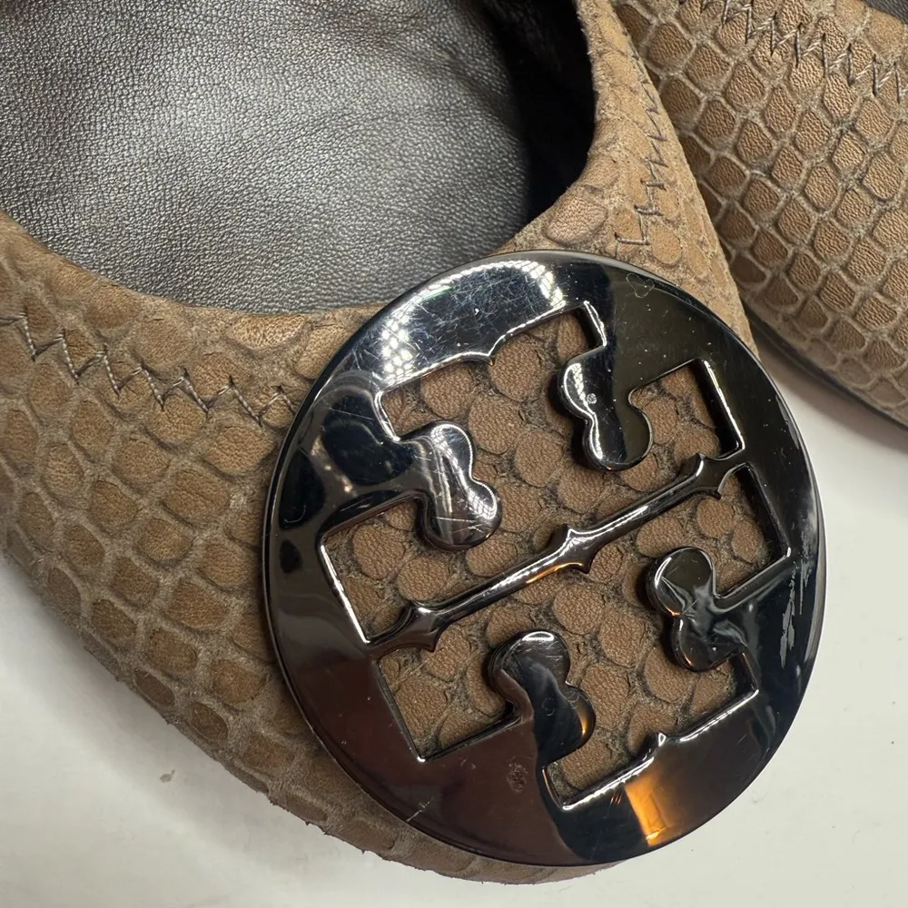 Tory Burch Minnie Travel Pewter Snakeskin Ballet Flats S-248 Sz 8.5M - Image 6