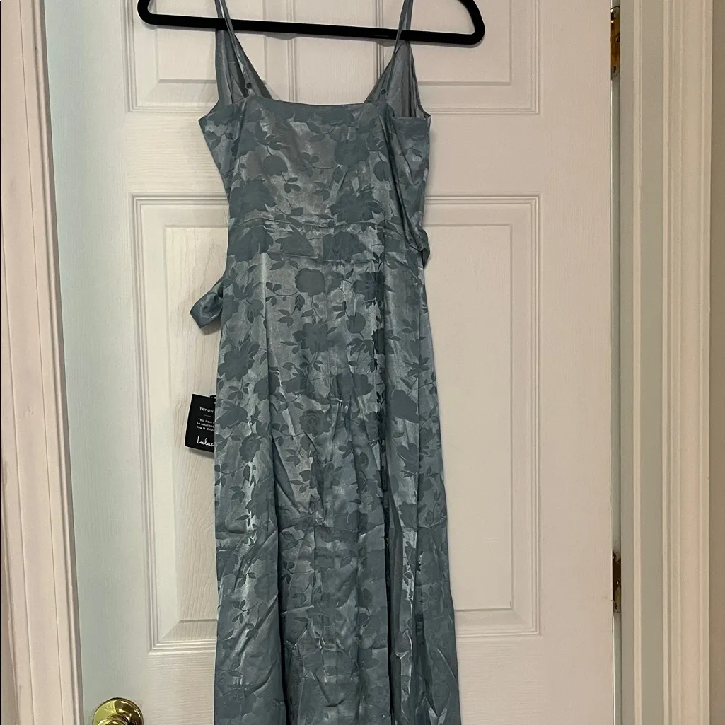 Lulu's Dusty Blue Floral Wrap Maxi Dress Green Size XS - Image 3