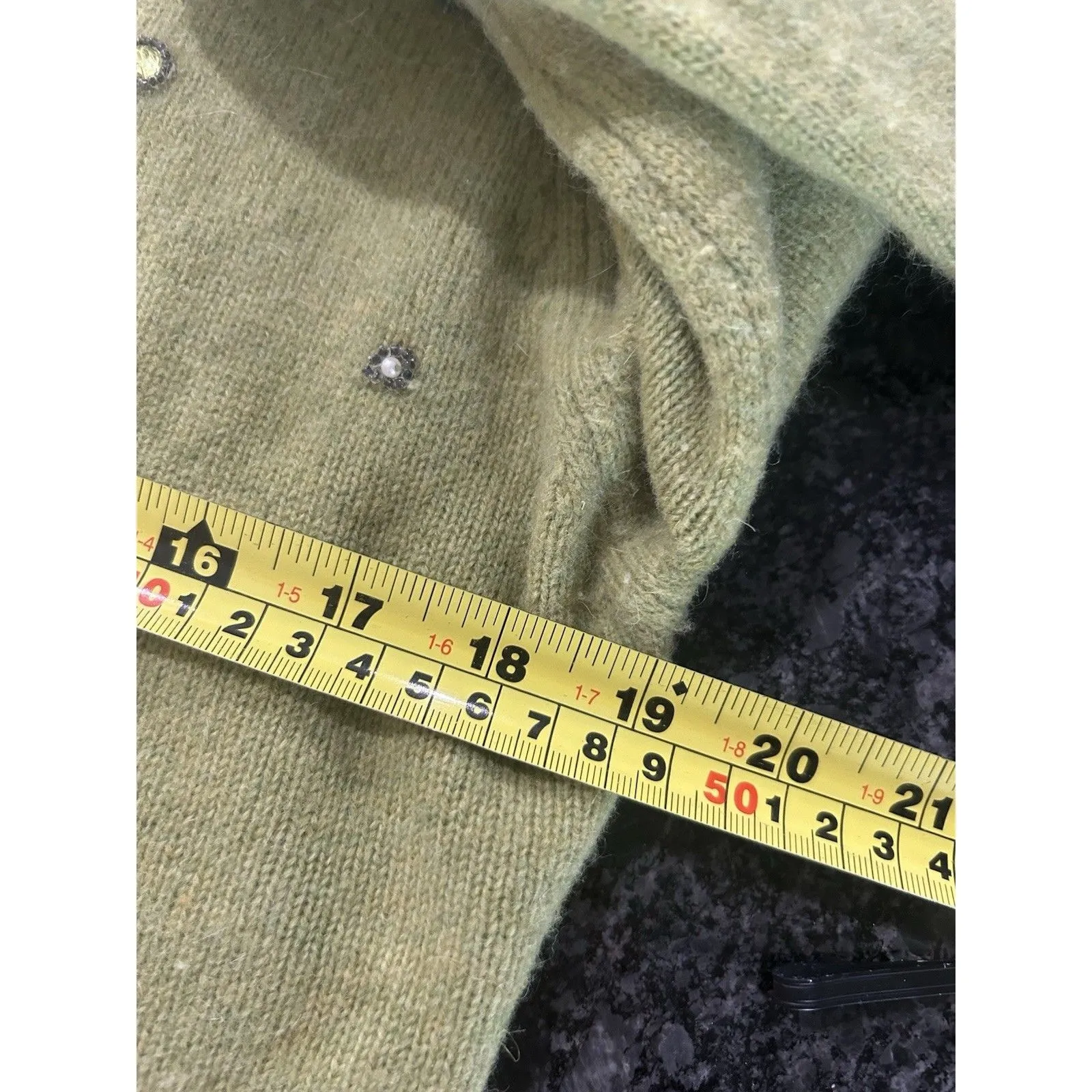 Dress Barn Women Green Jeweled Button Long Sleeve Cardigan  Wool Angora Large - Image 7