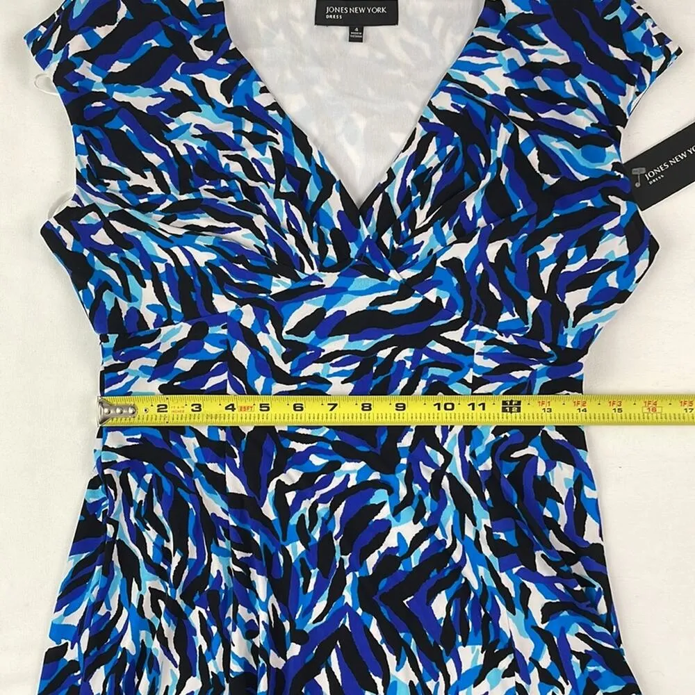 NWT. JONES NEW YORK Sheath Dress. Cap Sleeves. Blues, Black, White. Size 4 - Image 9