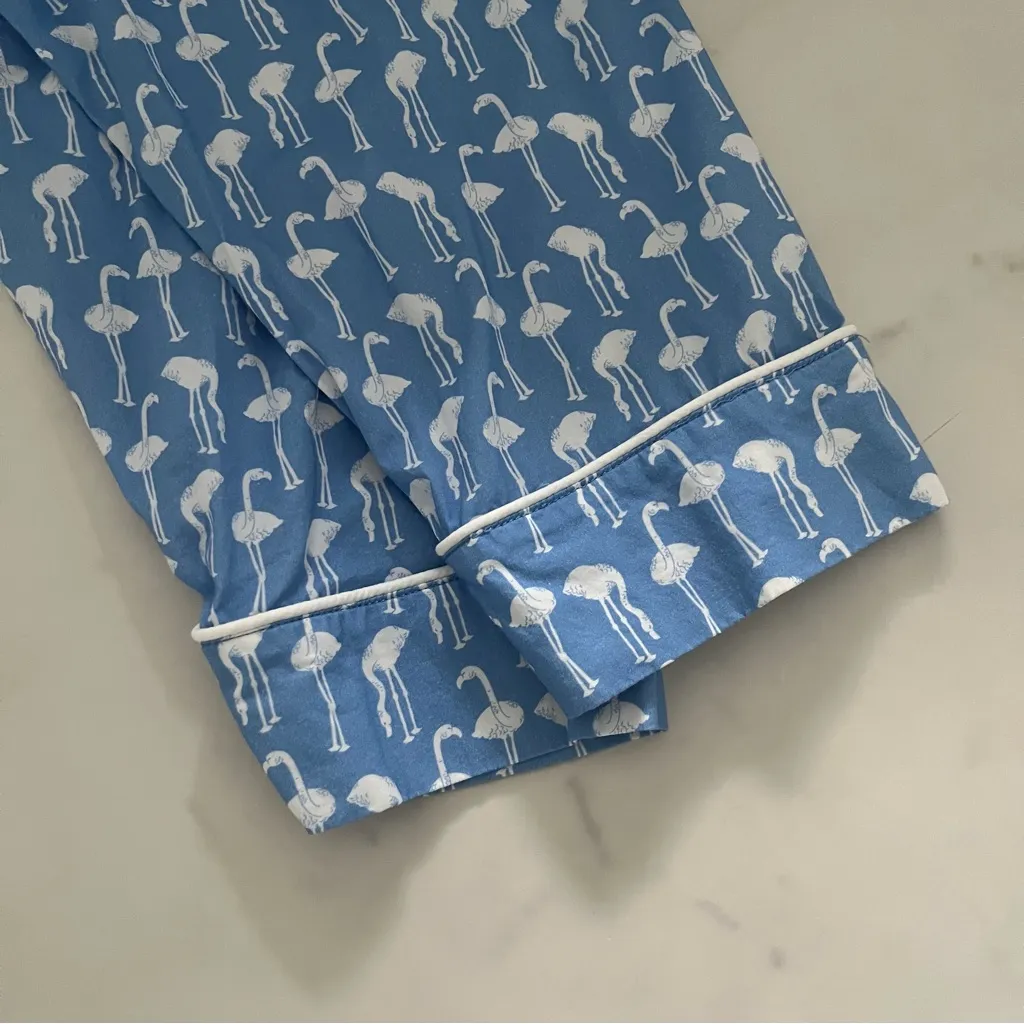 Marigot Lorient Block Print Nightshirt Ice blue Flamingo size small oversized - Image 8