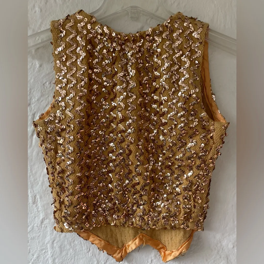 Vintage Wolff Fording 100% Sequin Gold Cropped Vest, Party, Dancing Size undefined - Image 5