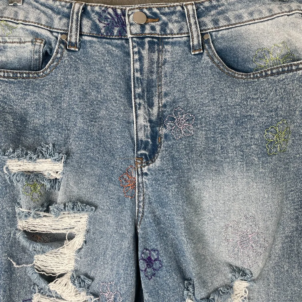 Tinseltown Floral Stitch Distressed Jeans Women’s Size 13 Juniors Light Wash Y2K - Image 4