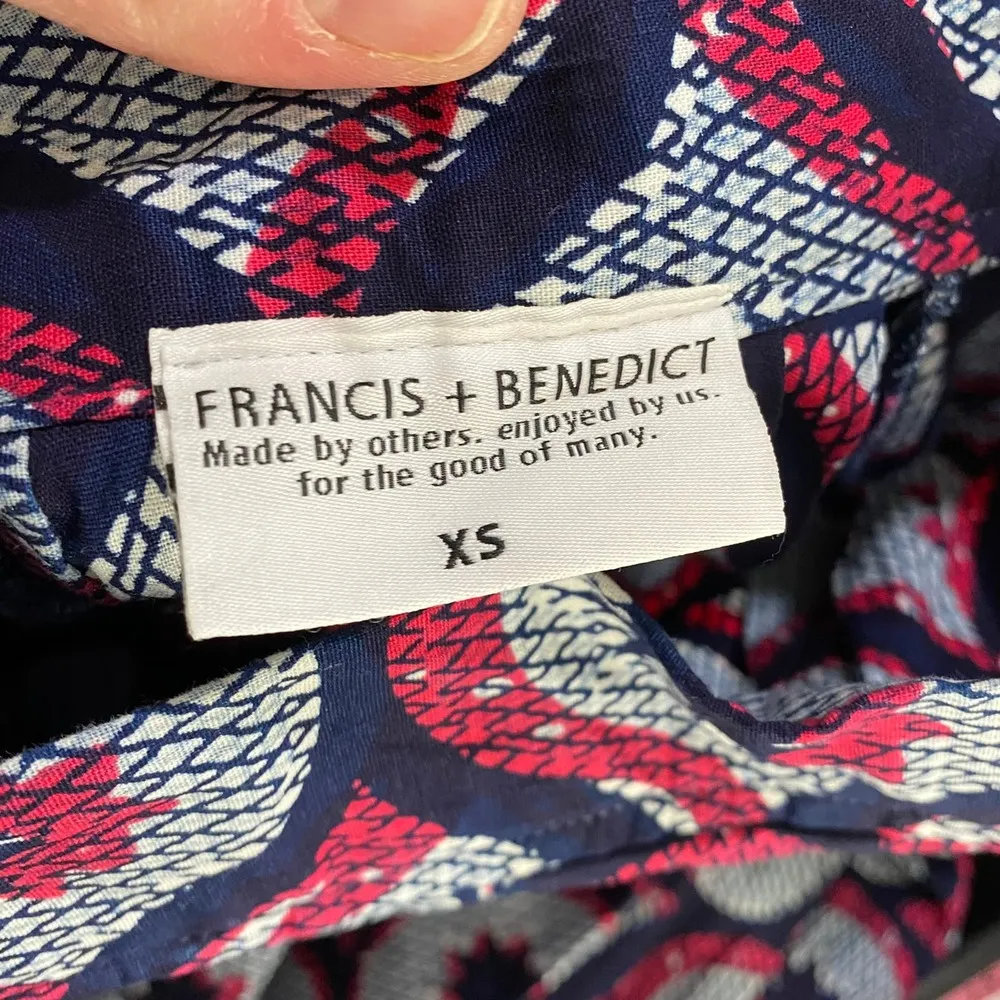Francis + Benedict Midi Skirt White Pink Blue Bold Print Cotton Pleated X - Image 2
