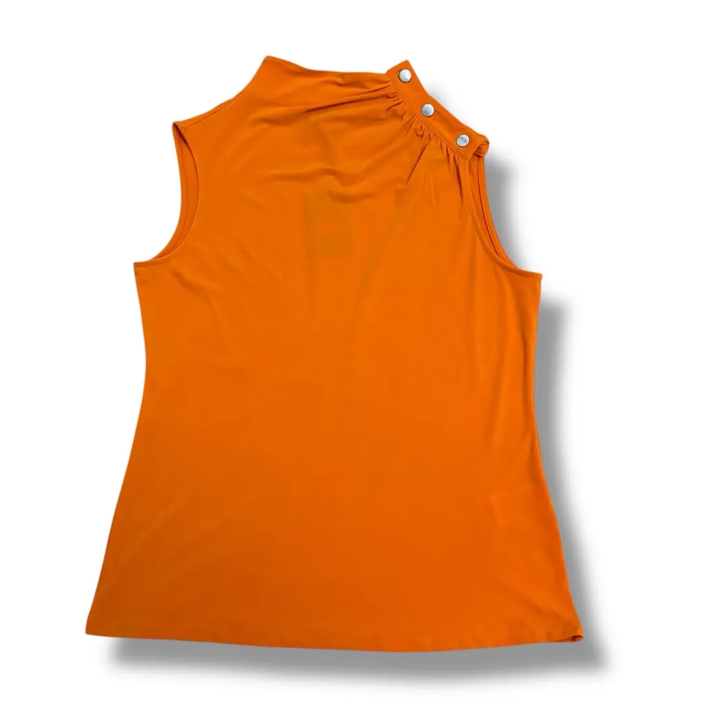 NWT DKNY Orange High Neck Mock Neck Silver Button Office Top – Medium - Image 2