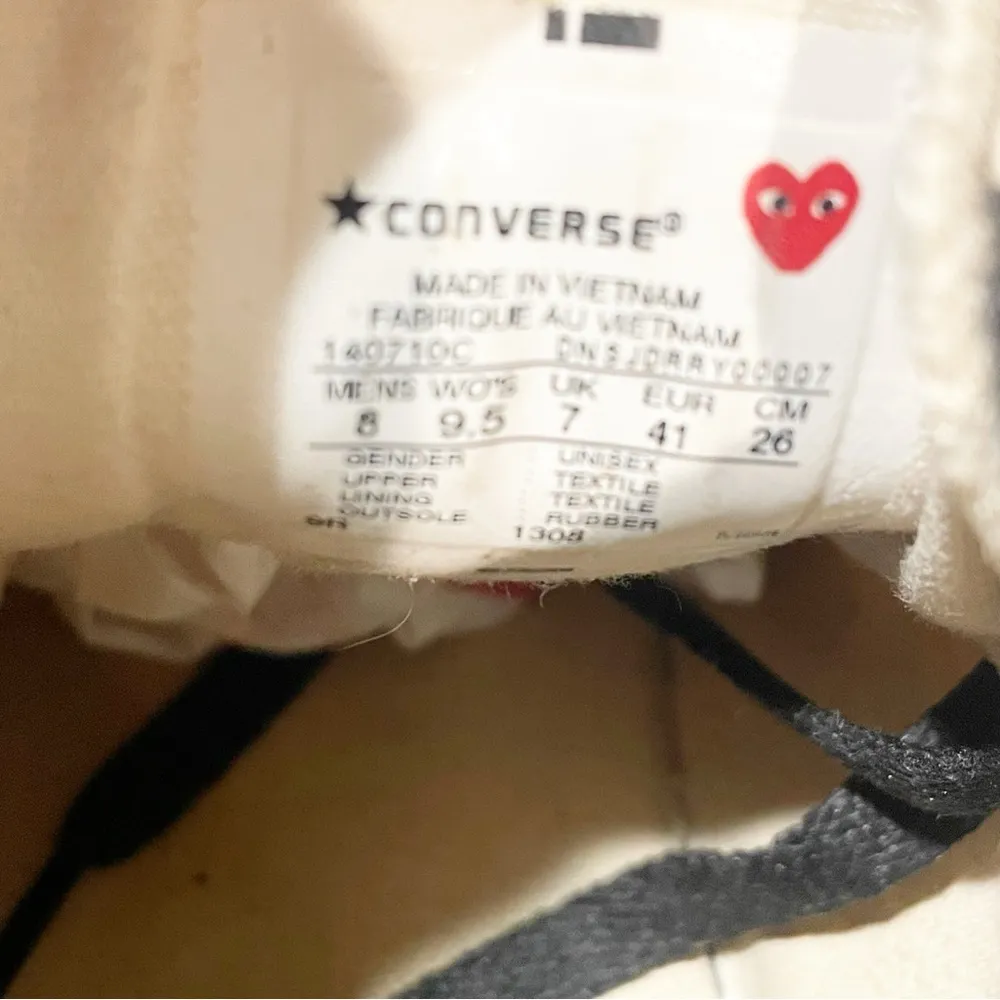 Converse Play COMME des GARCONS Women’s Size 9.5 Cream Black Heart Sneakers - Image 7