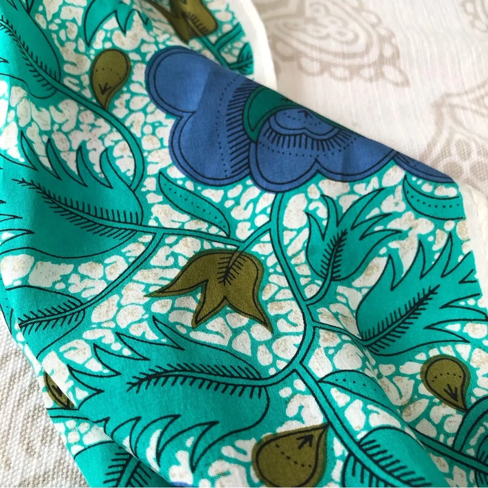 Vintage Honey Blue & Green Floral 100% Silk Scarf - Image 3