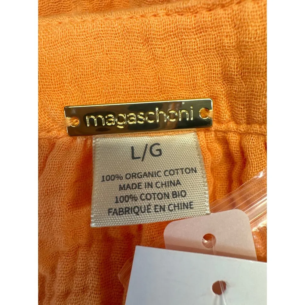 Magaschoni Organic Cotton Gauze Ruffle Button up Dress women sz L - Image 6