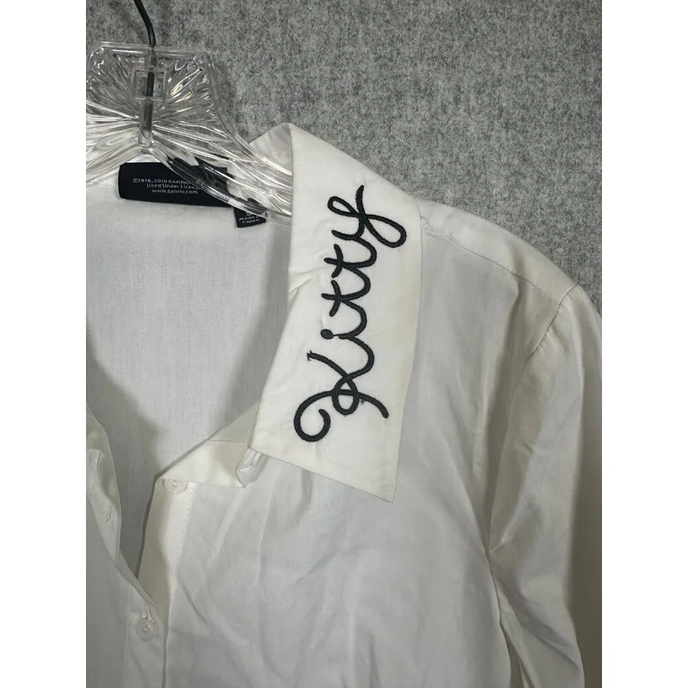 ModCloth Hello Kitty Small Button-Up Top Embroidered White Womens Long Sleeve - Image 7